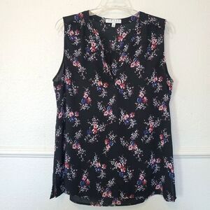 Chaus New York Sleeveless Top Black Floral Pattern Blouse Womens Size L